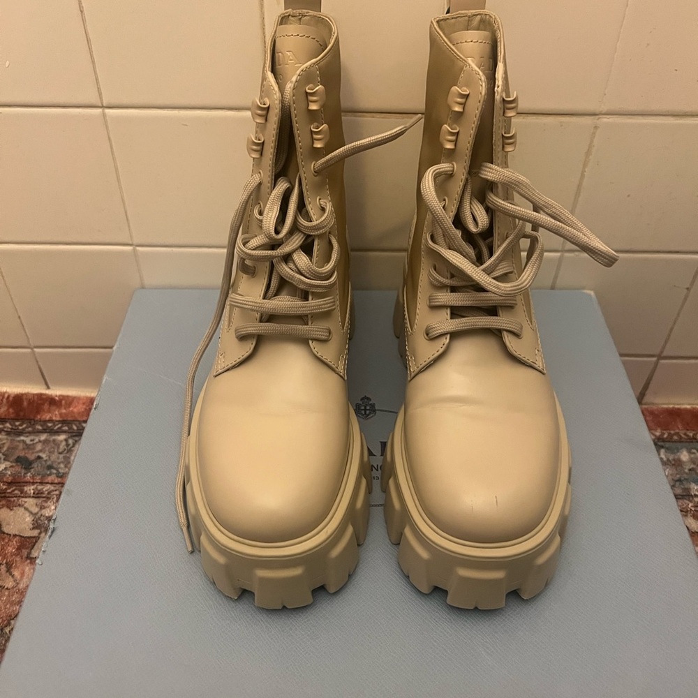 Prada Beige Combat Boots